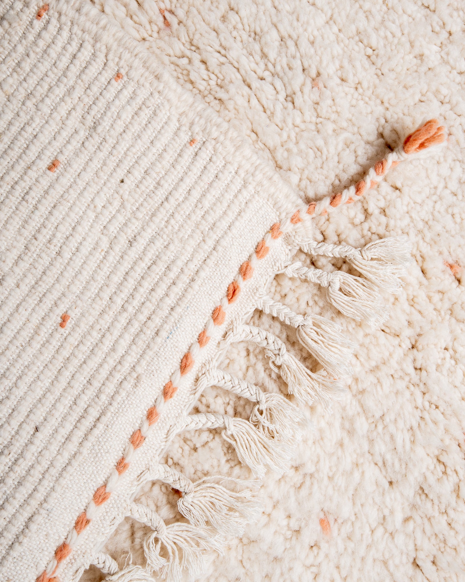 Modern, designer, handcrafted Berber rug from Morocco. Beniourain carpet with beautiful colours and patterns and fluffy wool texture.